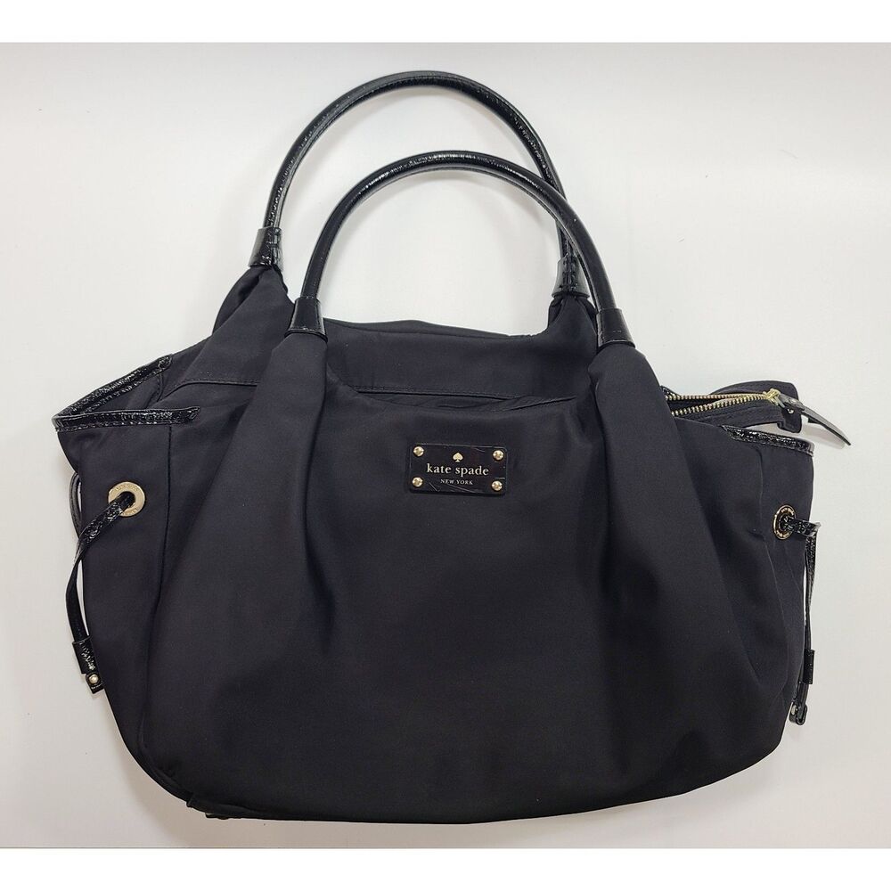Kate Spade New York Black Nylon Stevie Baby Bag Diaper Bag Polka Dot Authentic